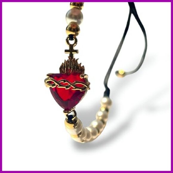 Adjustable Macrame Bracelet with Pearls Gold Beads Charm - Picture 3 of 7